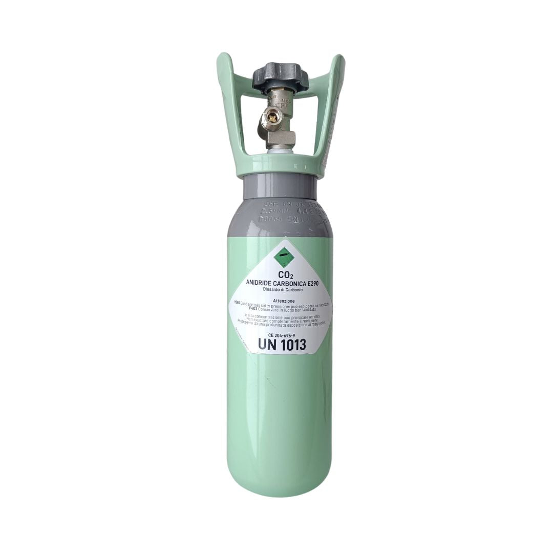 Bombola CO2 Ricaricabile 2kg in Acciaio con Valvola Residuale | Anidride Carbonica Alimentare E290 | Per Gasatori Acqua e Osmosi