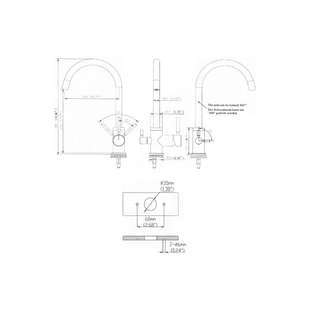 Rubinetto Miscelatore 3 Vie per Depuratore Acqua | Acqua Calda, Fredda e Filtrata Integrata | Design Moderno Cromo