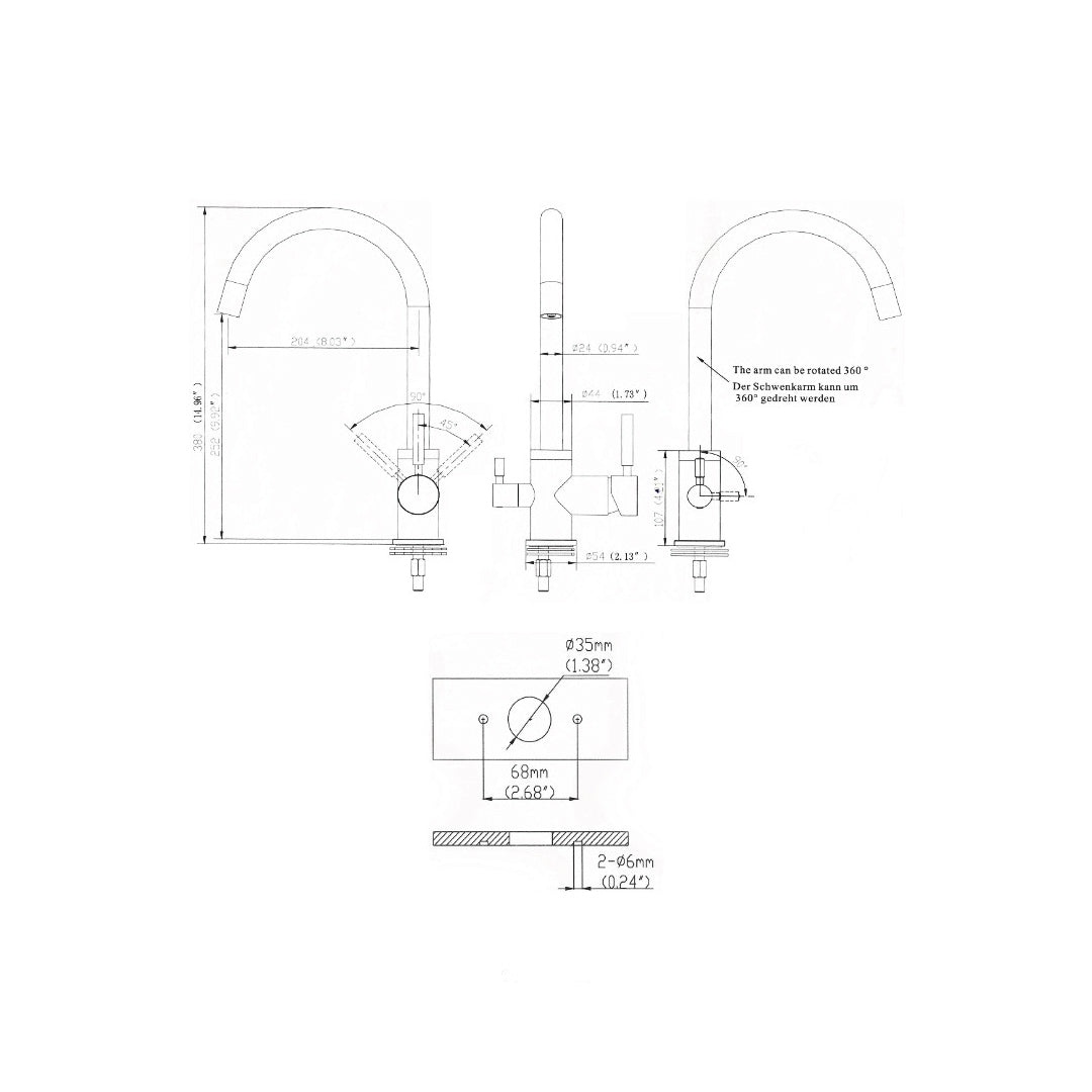 Rubinetto Miscelatore 3 Vie per Depuratore Acqua | Acqua Calda, Fredda e Filtrata Integrata | Design Moderno Cromo