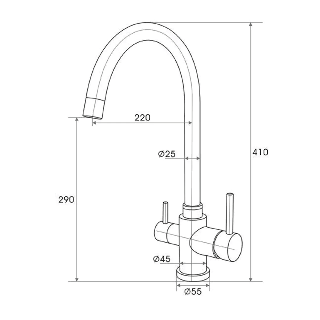 Rubinetto Miscelatore 3 Vie per Depuratore Acqua | Acqua Calda, Fredda e Filtrata Integrata | Design Moderno Cromo
