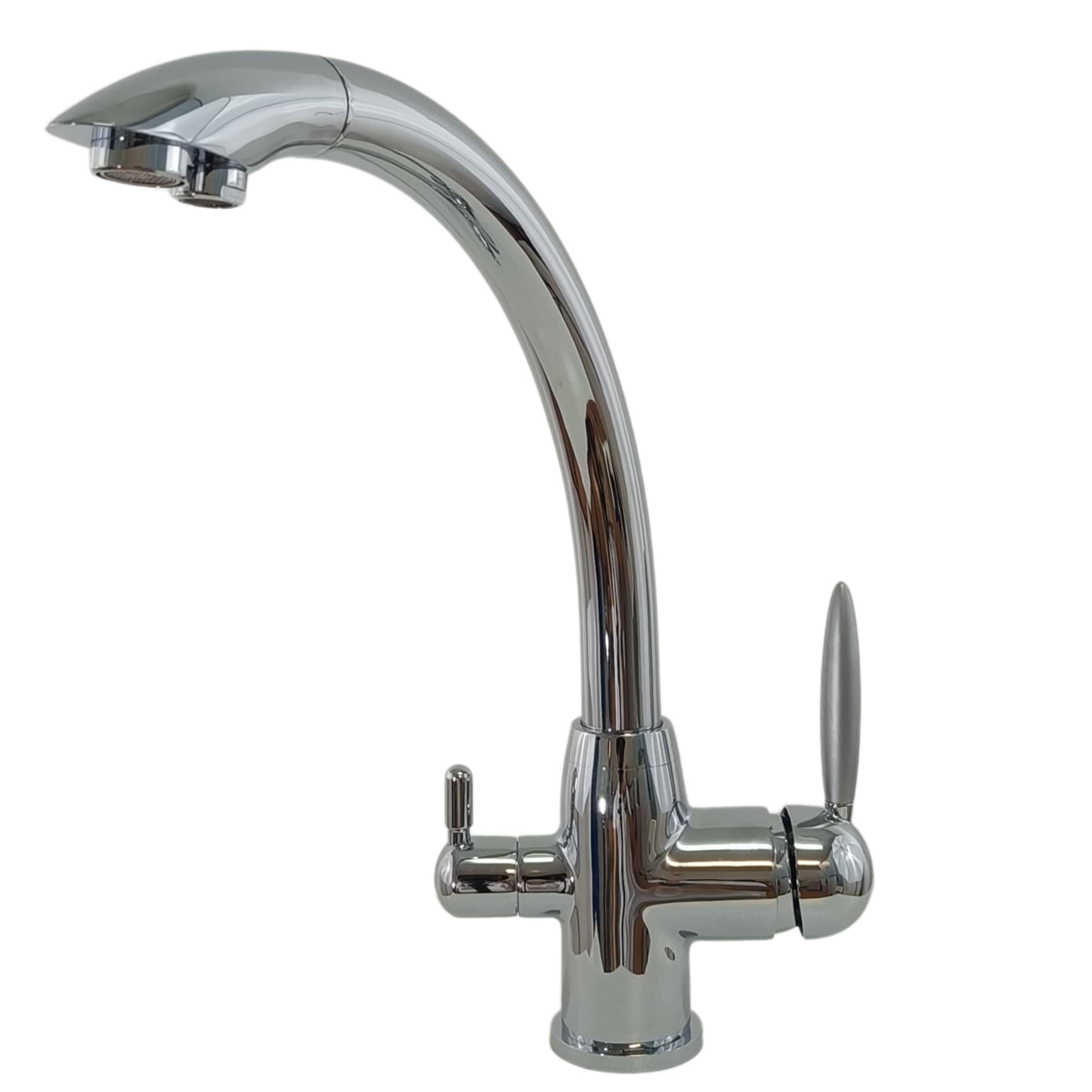 Miscelatore Cucina 3 Vie per Acqua Filtrata, Canna Alta Girevole - Finitura Cromo Lucido