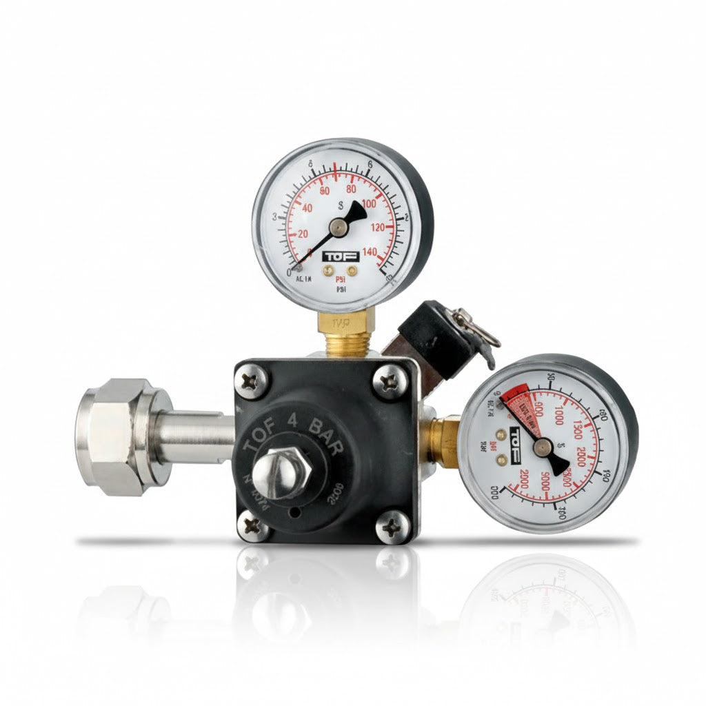 Riduttore CO2 Professionale per Bar e Ristoranti | 7 BAR | Doppio Manometro (Pressione e Residuo) | Attacco W21,8 | Certificato NSF61