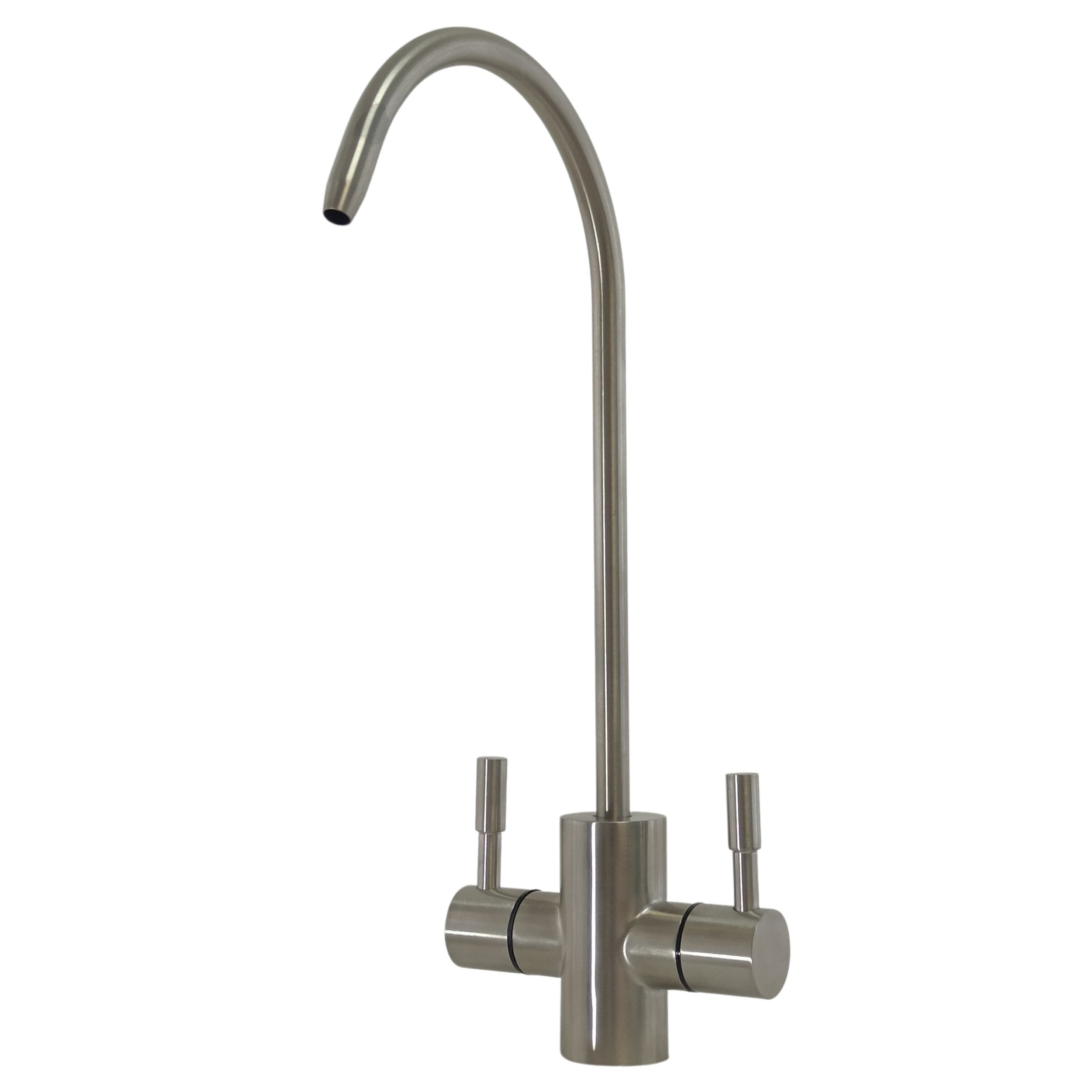 Rubinetto Long Reach 2 Vie in Acciaio Inox AISI 304 | Doppia Leva per Acqua Naturale e Frizzante | Attacco 1/4"
