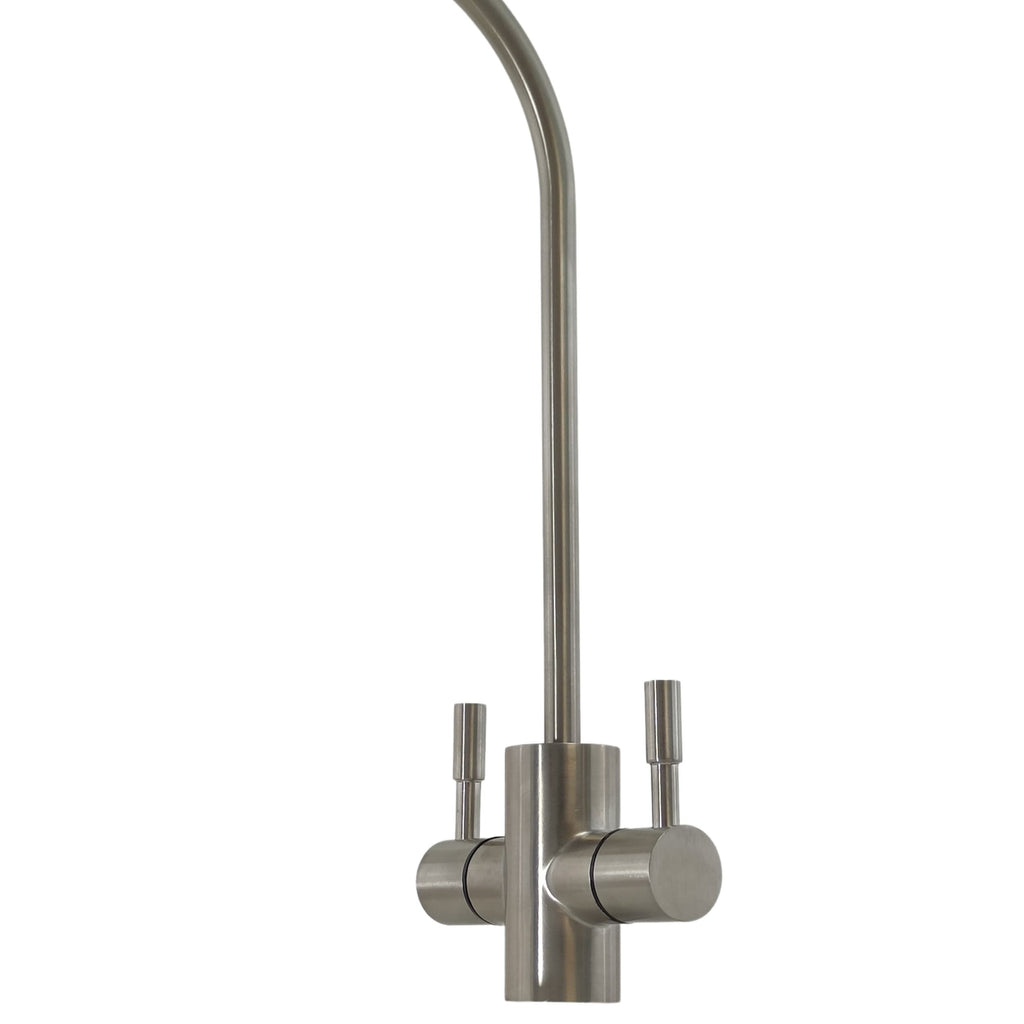 Rubinetto Long Reach 2 Vie in Acciaio Inox AISI 304 | Doppia Leva per Acqua Naturale e Frizzante | Attacco 1/4"