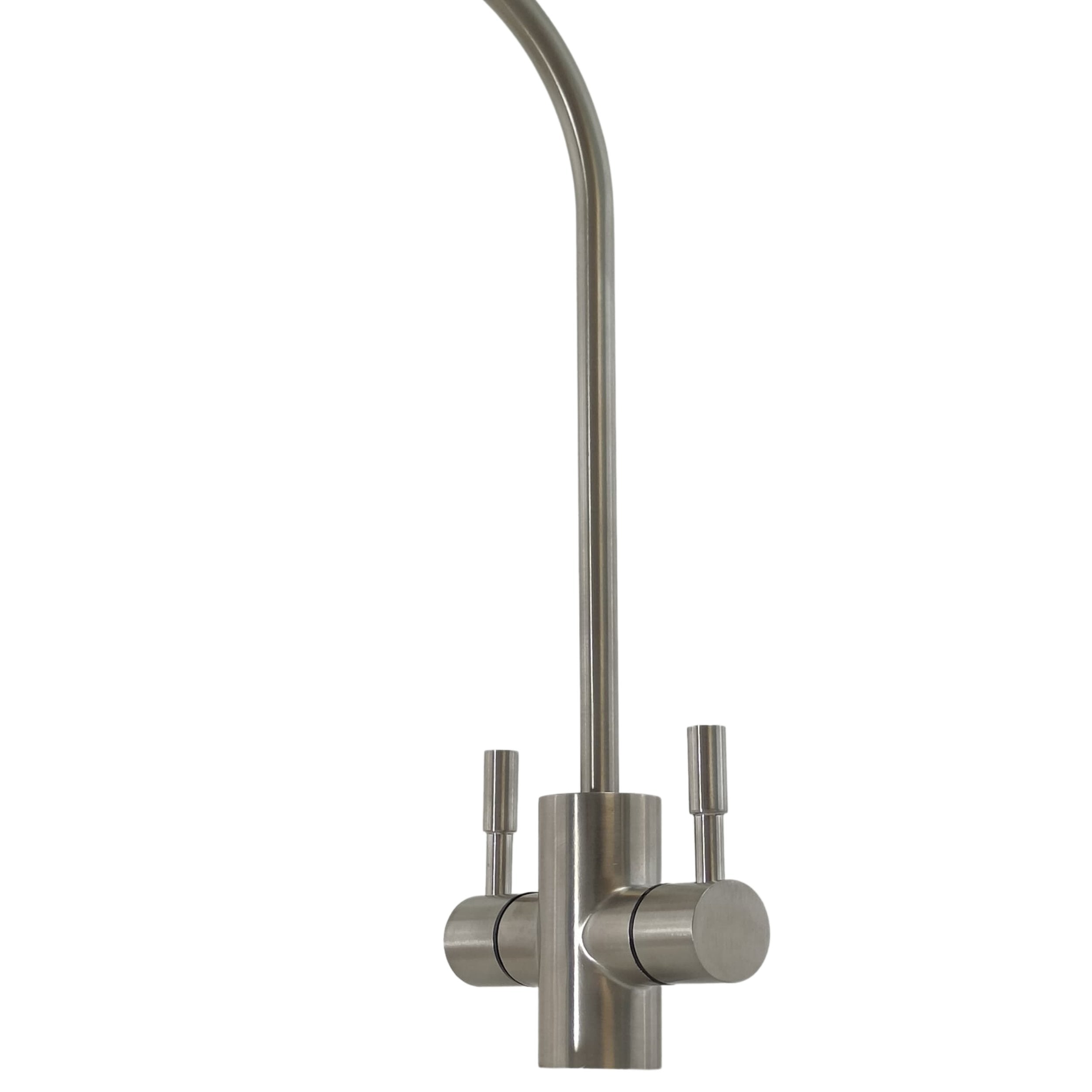 Rubinetto Long Reach 2 Vie in Acciaio Inox AISI 304 | Doppia Leva per Acqua Naturale e Frizzante | Attacco 1/4"