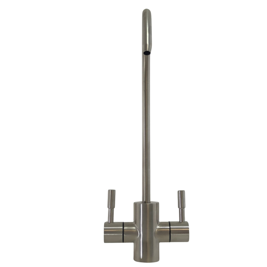 Rubinetto Long Reach 2 Vie in Acciaio Inox AISI 304 | Doppia Leva per Acqua Naturale e Frizzante | Attacco 1/4"
