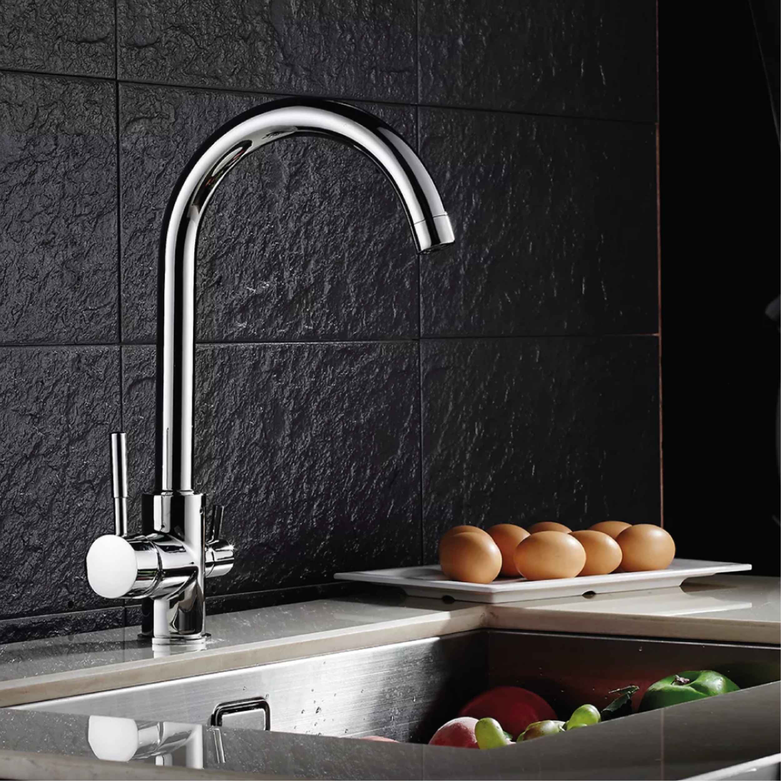 Rubinetto Miscelatore 3 Vie per Depuratore Acqua | Acqua Calda, Fredda e Filtrata Integrata | Design Moderno Cromo