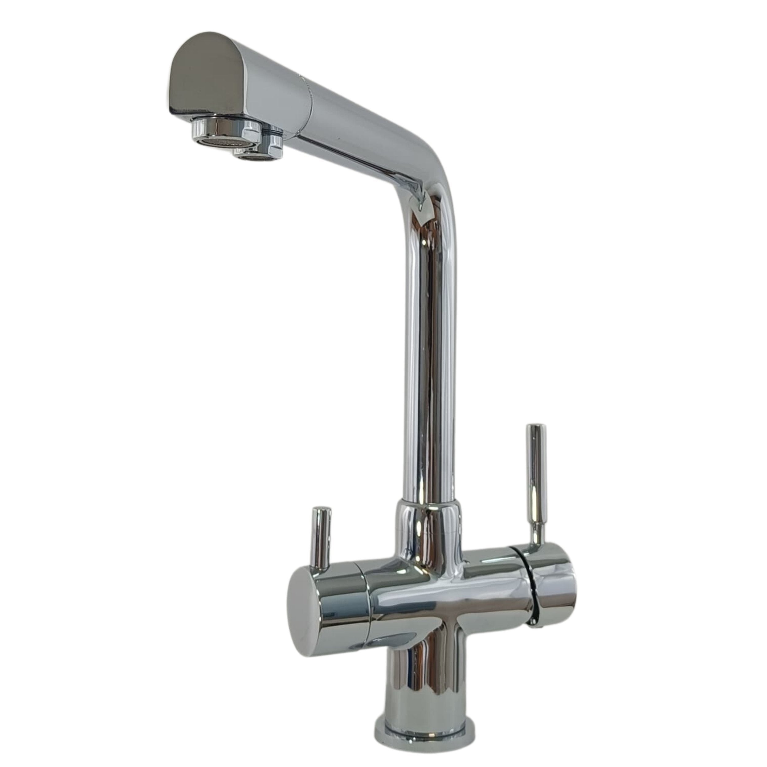 Rubinetto 3 Vie Canna Angolare a Squadra | Miscelatore Ottone Massiccio | Acqua Depurata e di Rete | Design Moderno Cromo