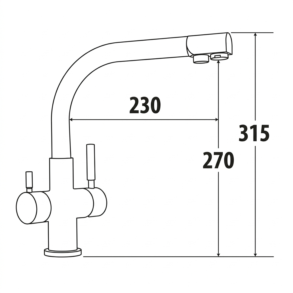 Rubinetto 3 Vie Canna Angolare a Squadra | Miscelatore Ottone Massiccio | Acqua Depurata e di Rete | Design Moderno Cromo
